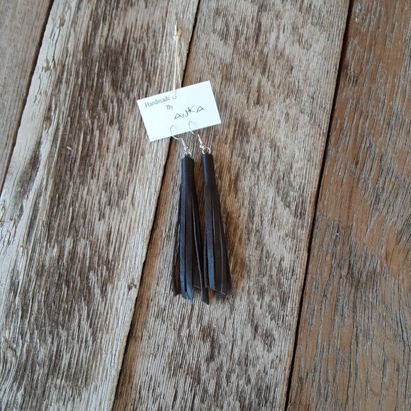 Handmade Leather Fringe Earrings - Picture 3 of 8